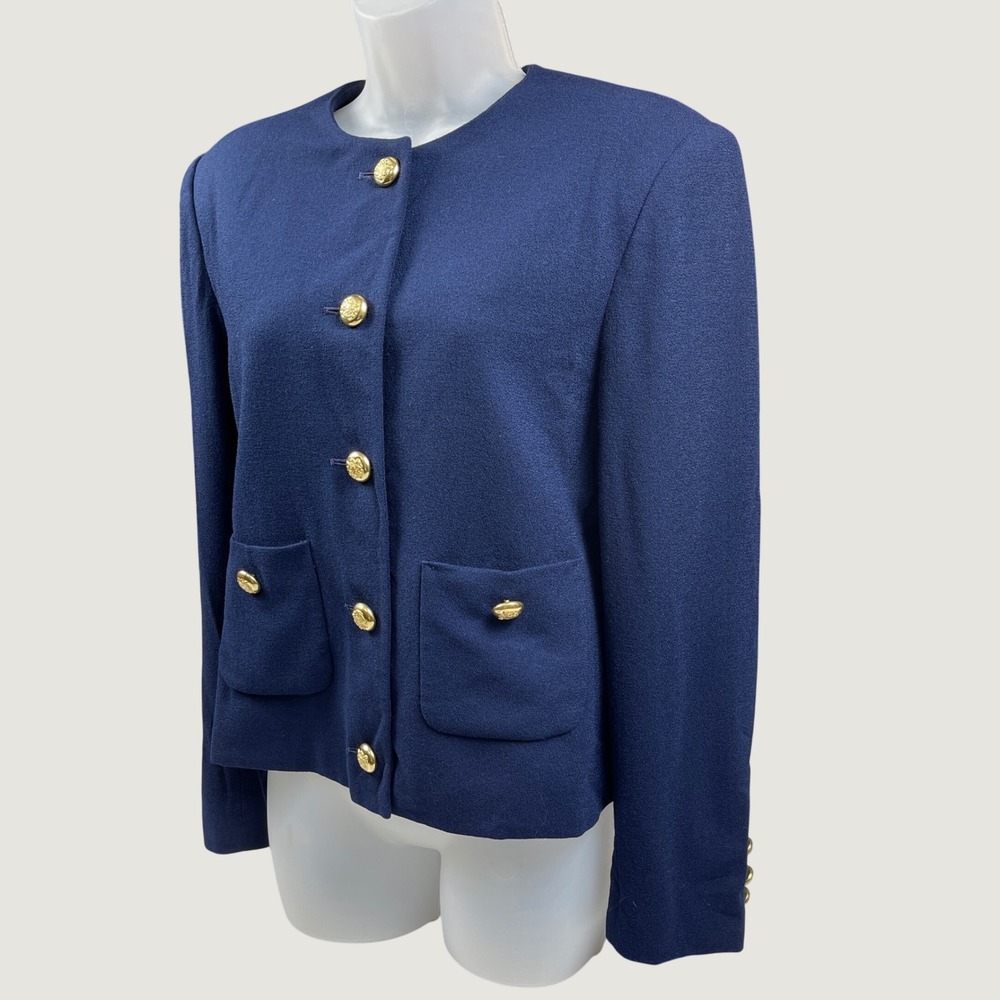 Herbert Grossman Blazer Womens 12 Navy Gold Button Preppy Dark Academia Vintage